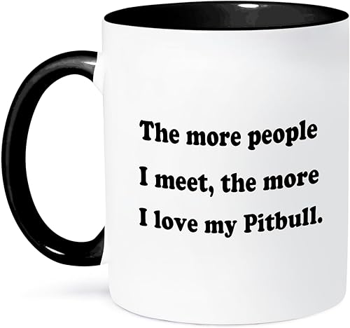 3dRose The more People I Meet The More I Love My Pit-Bull - Taza de dos tonos, 11 onzas, negroblanco