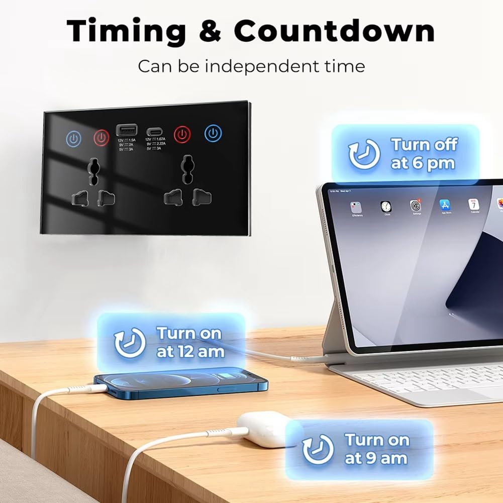 Prise Universelle UE/UK/US/Wi-Fi Intelligente avec Port USB et Type-C Smart Life Via Home