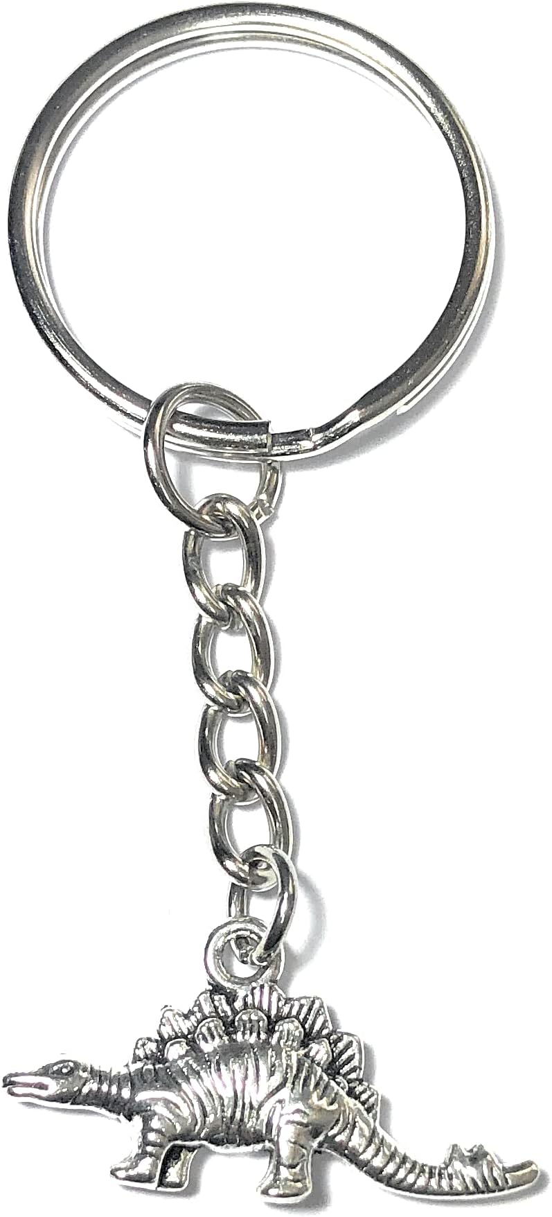 FizzyButton GiftsStegosaurus Dinosaur Charm Keyring Key Ring with Silver Tone Keychain