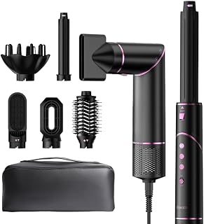 Escova Secadora 7 Em 1 Conjunto Secador Cabelo Multifuncional Alta Velocidade Para Alisar Enrolar Escova Ar Quente Modelador Capilar Aparelho De Beleza Escova Rotativa Secador Multifuncional GD032 (Preto-220V)