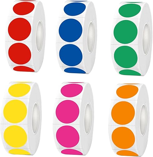 etiquetas de codificación de colores redondas de 1.9 cm, imprimibles con láser e inyección de tinta, fácilmente escribibles con línea de perforación