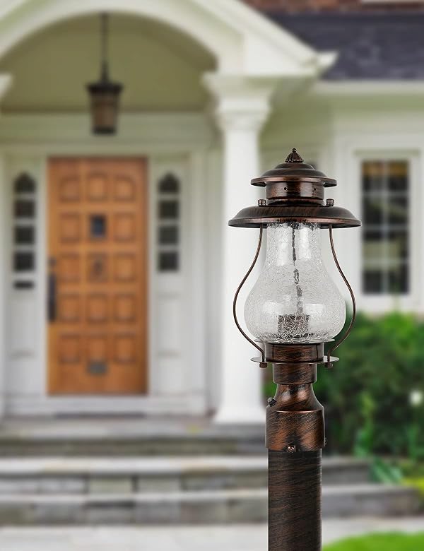 Dusk to Dawn Post Lights Outdoor Photocell Sensor Rustic Pole Mount Lanterns with Pier Mount Adapter Oil Rubbed Brown with Crackle Glass Waterproof Pillar Lights for Patio, Garden, Porch and Backyard by SCNYCUL - Image 7