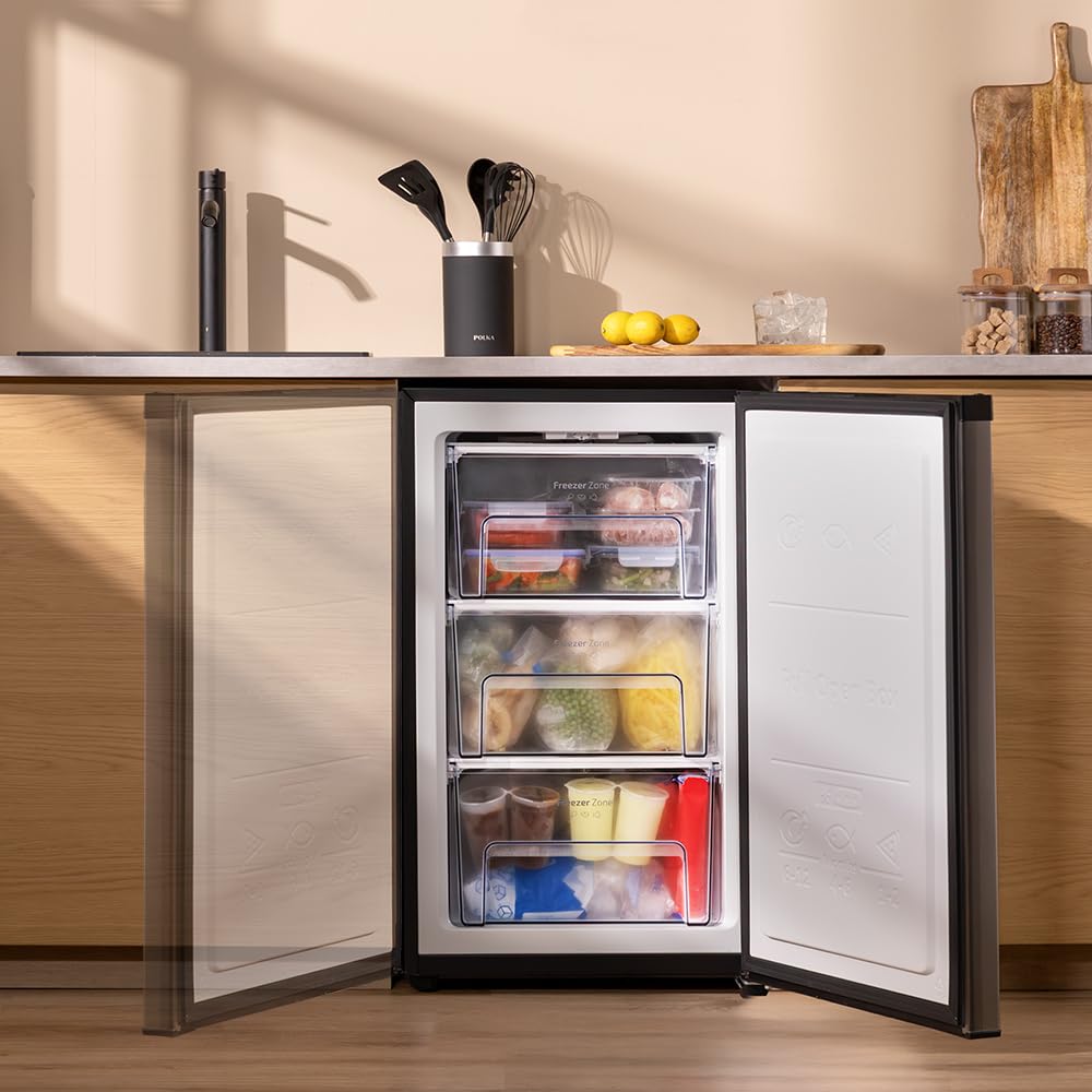 Cecotec Congelatore a Pozzo 87 L Bolero CoolMarket TF 87 Inox. 87L, Classe E, Design Compatto, Porta Reversibile, Controllo Meccanico, 3 Cassetti, Ideale per Bevande e Alimenti Congelati