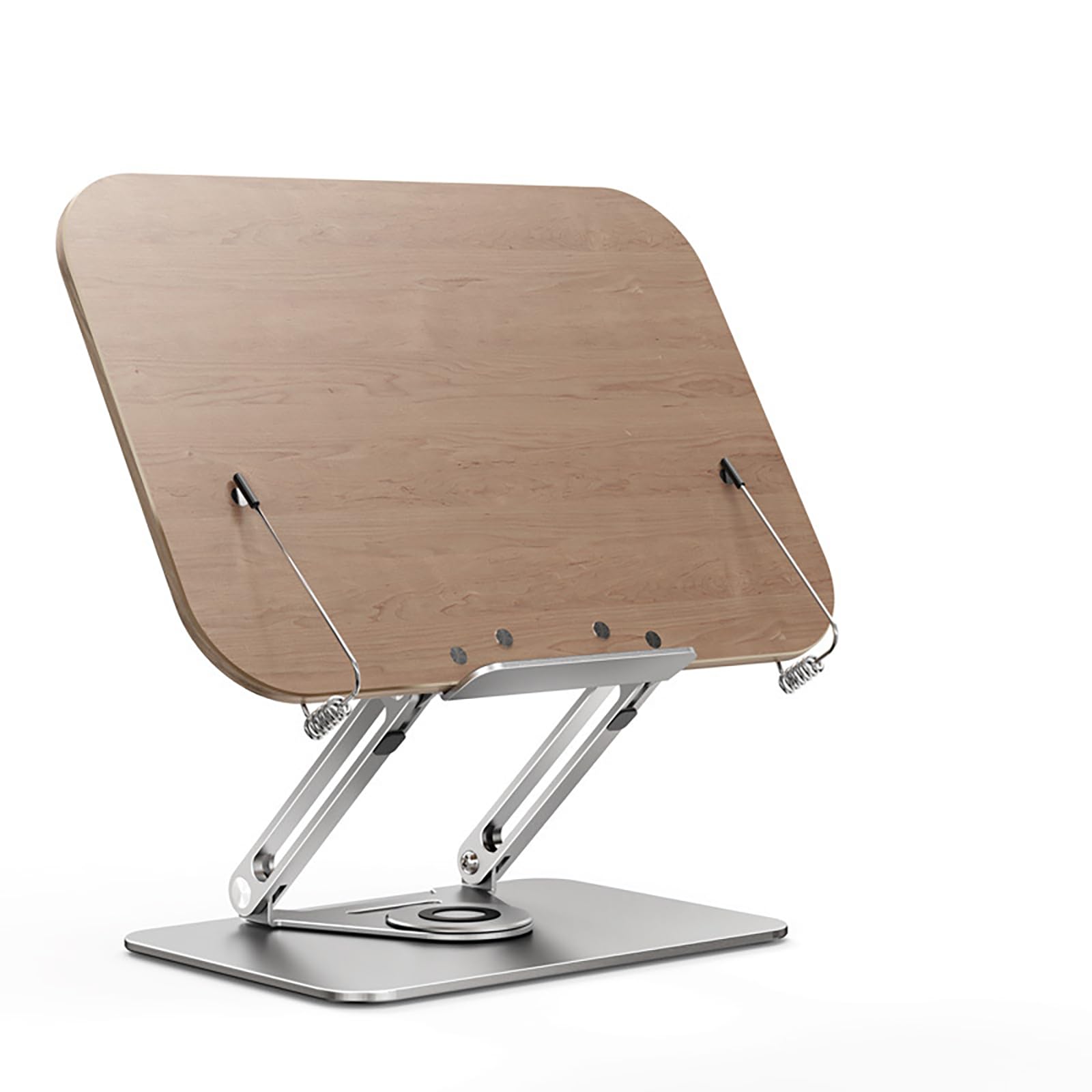 Atril de Lectura, Soporte Ajustable y Giratorio 360°, Plegable, Multifuncional, para libros de cocina, libros de recetas, tabletas y portátiles, Color Madera de Nogal