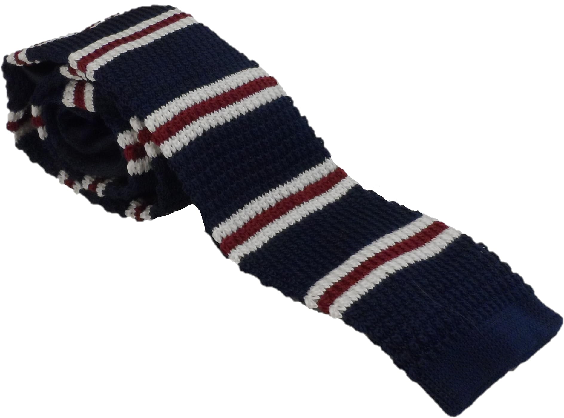 Mazeys Mens Retro Mod Knitted Ties… (Navy Striped)