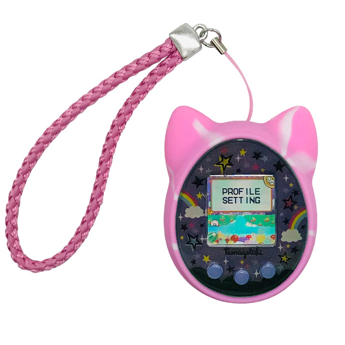 RAWECUD Silicone Cover Case for Tamagotchi On Virtual Interactive Pet Game Machine, Protective Sleeve Skin for Tamagotchi On PS iD L m!x 4U+ and Meets with Hand Strap (Pink)