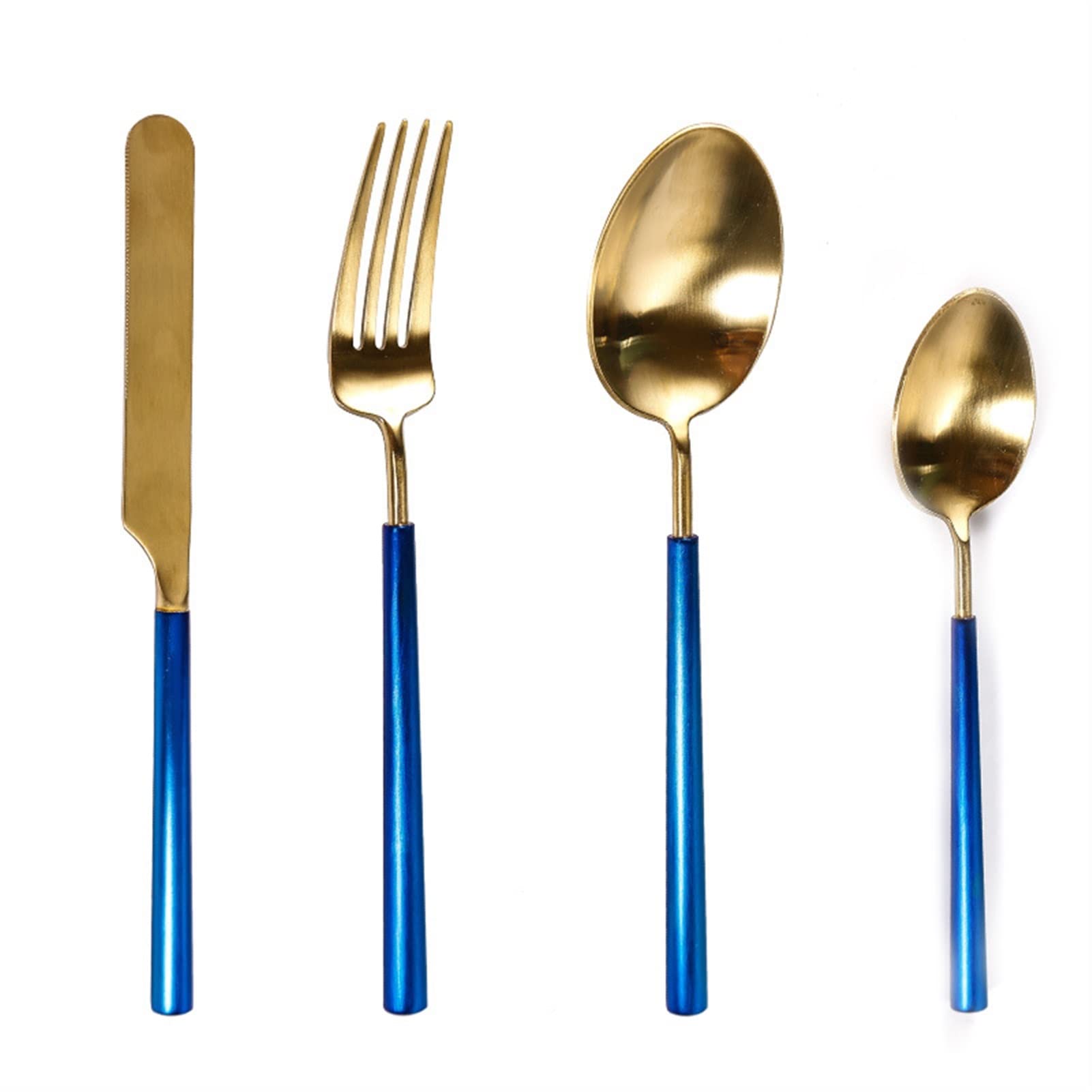 Bestecksets Blau Gold Besteck Geschirr Messer Löffel und Gabel Set Abendessen Küchengeräte Sets Edelstahl Tischservice Zero Waste