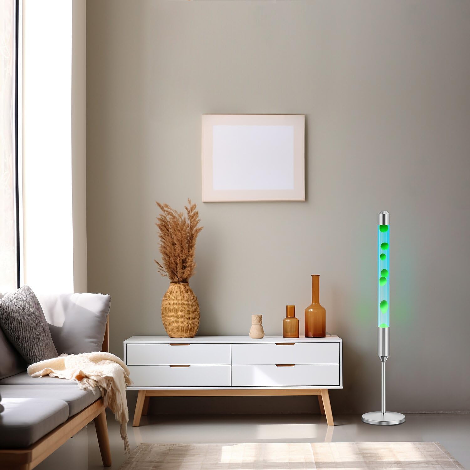 Kyzfy Lámpara de movimiento líquido de 110 cm, lámpara de magma, luz calmante adecuada para decoración del hogar, decoración de oficina, bar, bar, etc. (cera azul, agua verde, 47,5 pol)