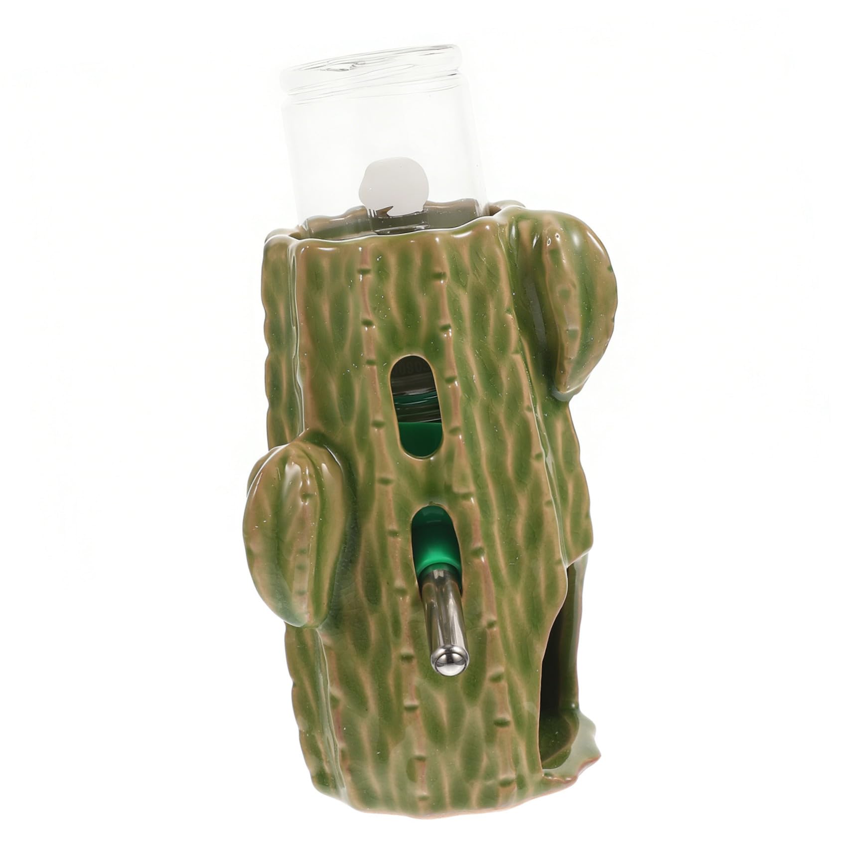 ABOOFAN Keramik Hamster Wasserflasche 80ml mit Grünem Cactus Design und Verstellbarem Ständer Vertikale Chinchilla Tränke für Kleintiere und Meerschweinchen