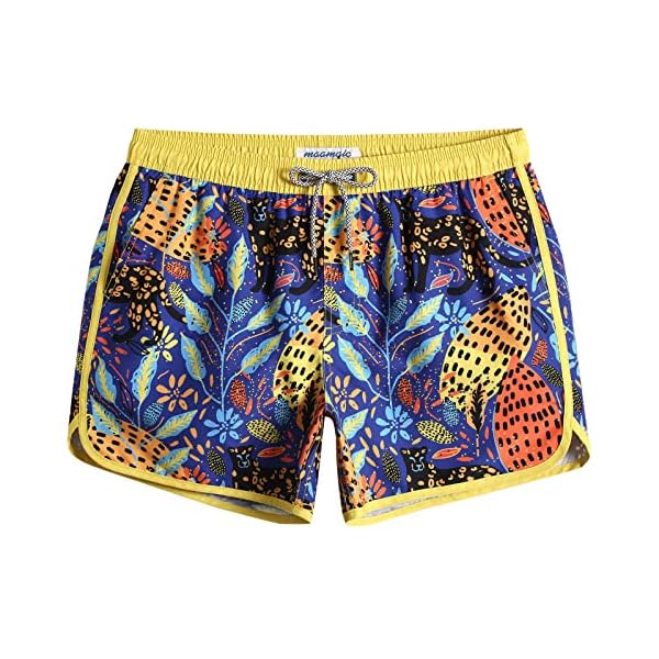 MaaMgic Mens Boys Vintage Swim Trunks with Mesh Lining Quick Dry Swim Suits Board Shorts,Black Leopard,Large