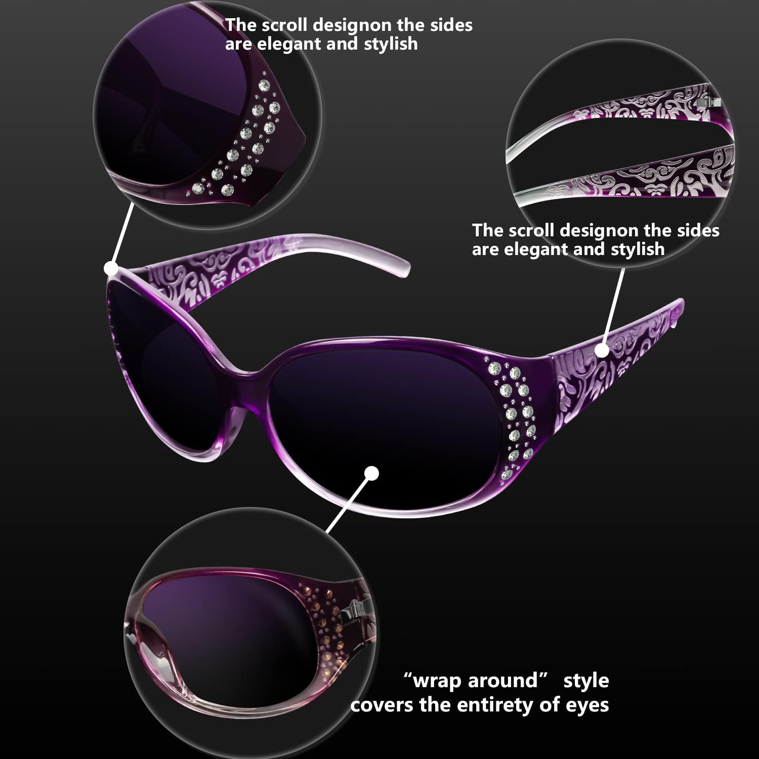 LVIOE Polarized Sunglasses for Women, Rhinestone Wrap Around Sunglasses with UV Protection Lens LS008 - Image 5