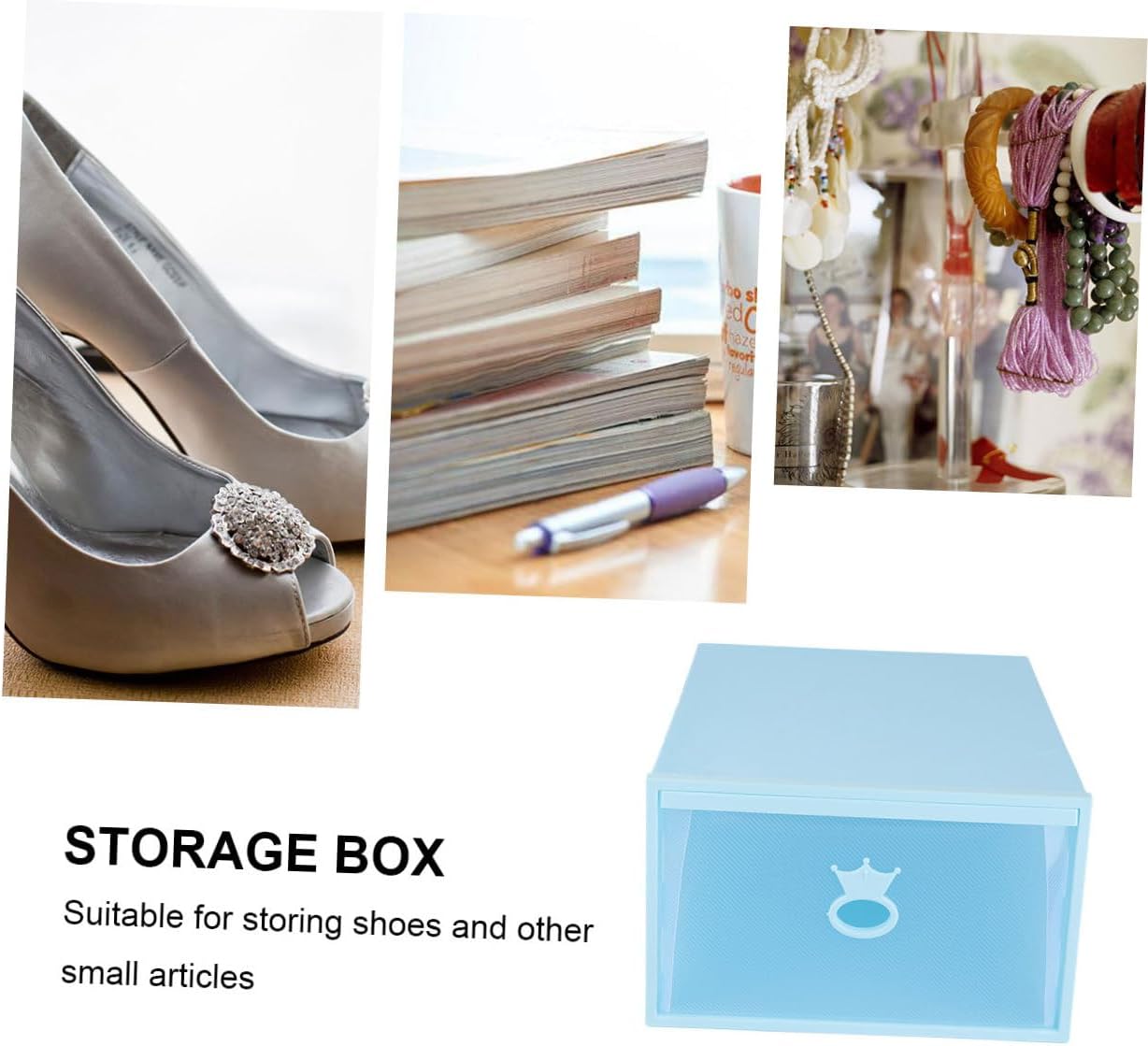 Transparent Thickened Plastic Shoe Box with Drawer-style Design Stackable Transparent Window Organizer for Men and Women Blue Frame Storage Container for Sneakers and Boots