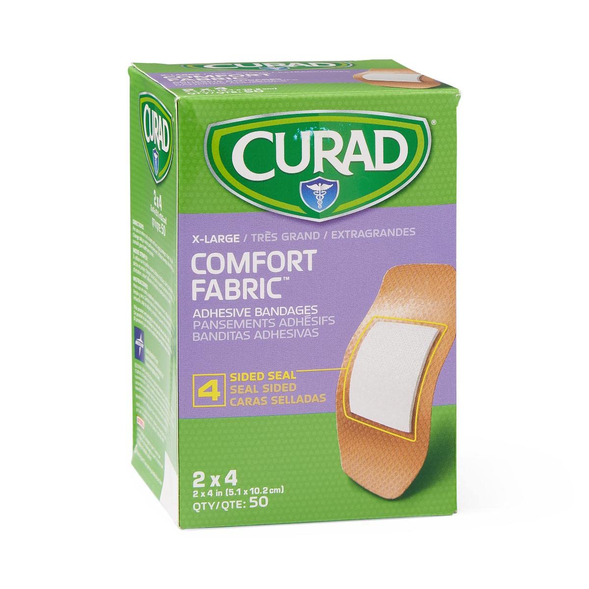 Medline Curad Comfort Fabric Adhesive Bandage, Sterile, 2" Width, 4" Length, Pack of 600