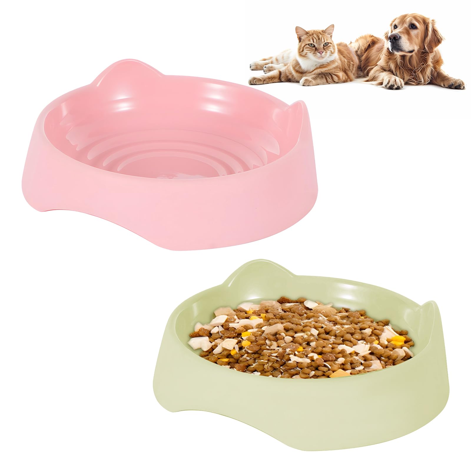Qixuer Cat Bowls Set of 2 - Universal Pet Feeding Bowls for Cats Dogs - Food Water Double Bowls for Kittens Adult Cats Small Dogs