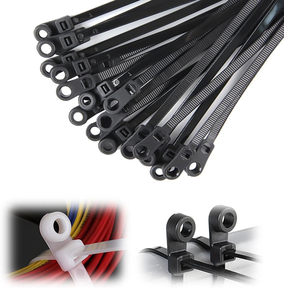Self-locking Cable Tie, 2026 New 100 Pcs 7.8 Inch Zip Ties with Screw Hole, Heavy Duty Plastic Cable Zip Ties for Wire Management Indoor Outdoor Use (Black)