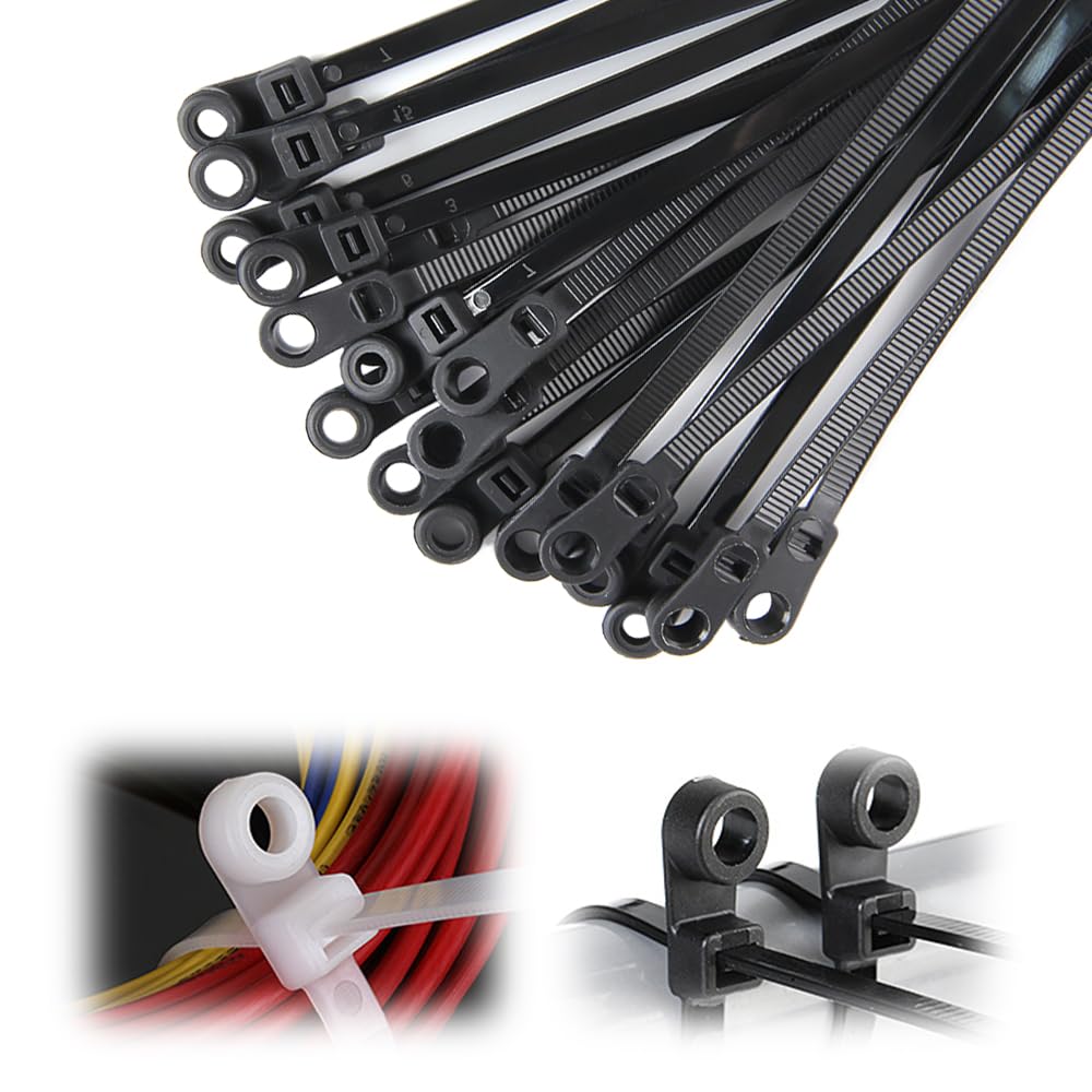 100 Nylon Cable Wire Zip Ties Mounting Hole Nail Screw 40 LBS
