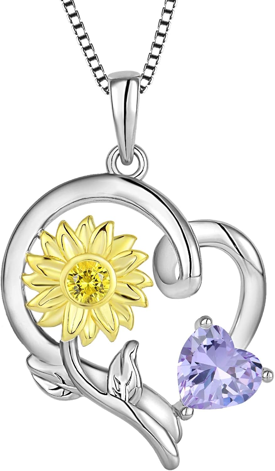 Sunflower Necklace Women's Necklace 925 Sterling Silver Heart Shaped Necklaces Birthday Jewelry Sunflower Gifts for Women
