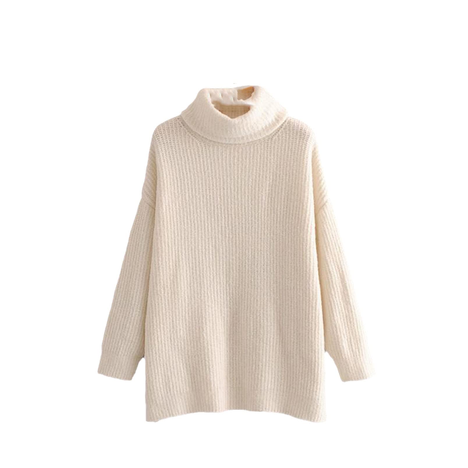 Donne Dolcevita Maglioni Inverno Lungo Pipistrello Manica Maglioni Maglione Cappotto, Beige, M