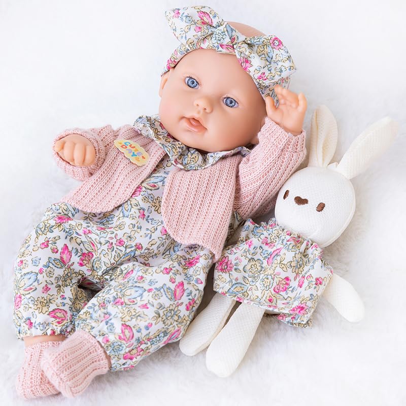 AM ANNA Lifelike Reborn Baby Doll with Complete Accessories - 12 Inch Real Life Baby Dolls with Soft Weighted Body Cute Soft Vinyl Newborn Doll for Girls Kids Age 3+ and Gift Giving