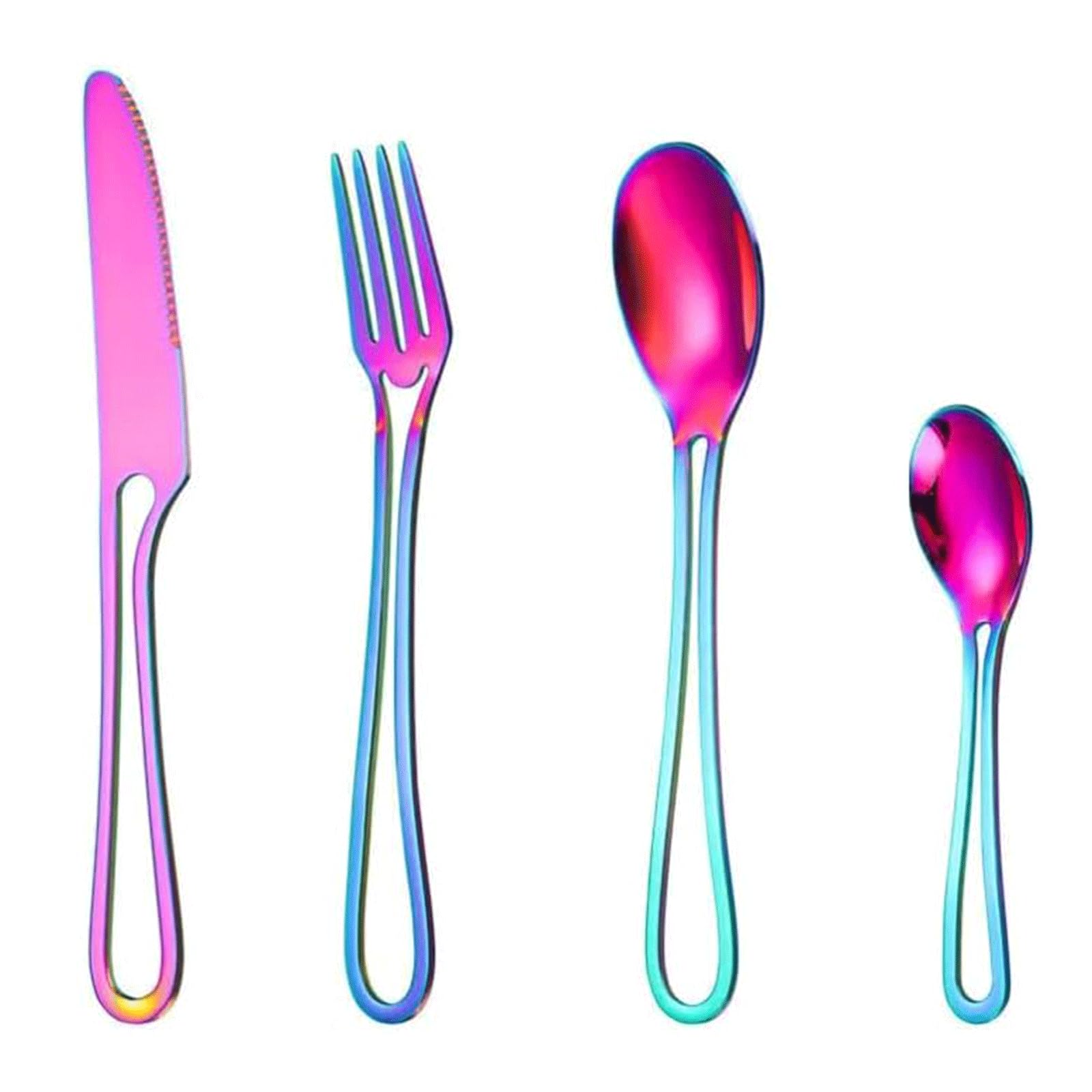 Ensemble d'argenterie 4 pièces Couteau Fourchette cuillère Ensemble de Couverts en Acier Inoxydable poignée Creuse Ensemble de Couverts Miroir Poli Ensemble de Vaisselle