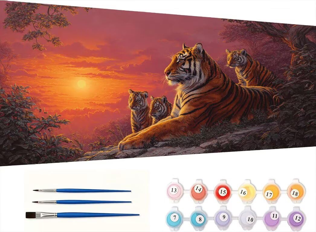 Pintar por Numeros Adultos, El Atardecer Del Tigre, 70x90cm 7JGWX-291