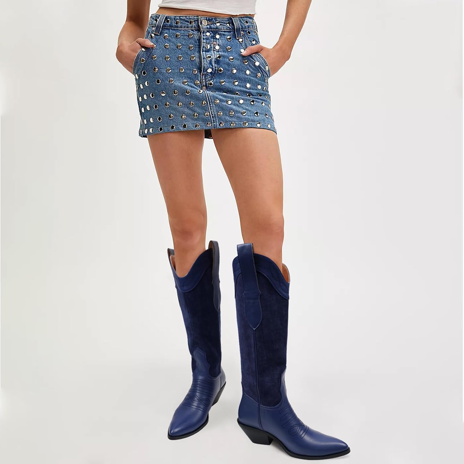 Western Cowboy Boots for Women Knee High Cowgirl Boots Pointed Toe Chunky Block Heel Fashion Retro Classic Pull On Tall Boot for Ladies Fall Winter - Image 2