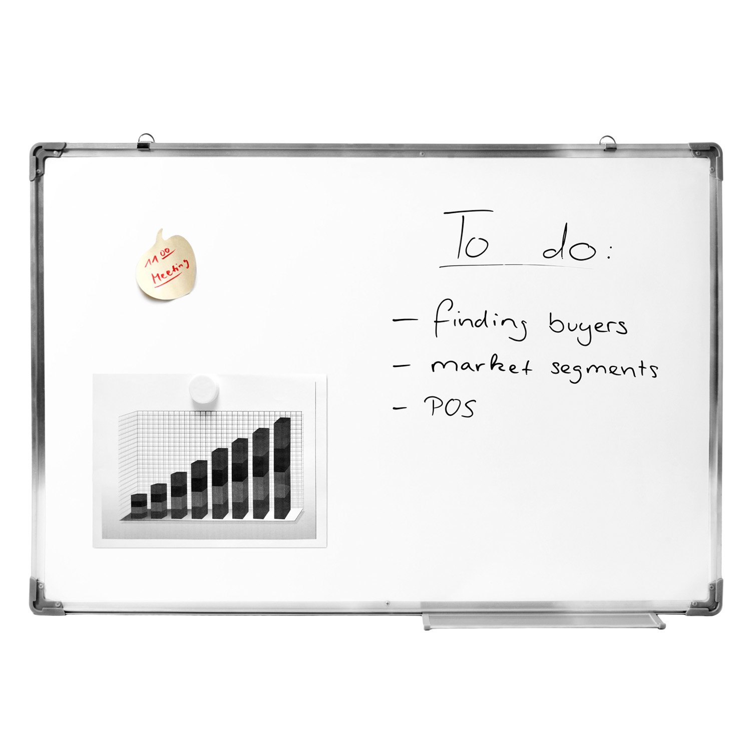 Offize Wizard Profi White-Board (60 x 90 cm) mit abwischbarer Oberfläche - Memoboard Magnet-Tafel Notenständer Magnethafend mit Alu-Rahmen und Stiftablage