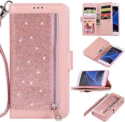 EYZUTAK Wallet Case for Samsung Galaxy S10+ S10 Plus,Magnetic Handbag Zipper Pocket PU Leather Flip with 9 Card Slots and Wrist Strap Folio TPU Stand Case for Samsung Galaxy S10+ S10 Plus - Purple