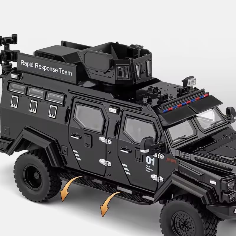 Image of 1:24 Armored Police Car with Tooth Tiger Explosion Proof Die-Cast Model Metal Pull-Back Car with Lights & Sounds with 4 Opening Doors Kids' Best Showpiece Toy Car (1:24 Armored Police-Black Color)