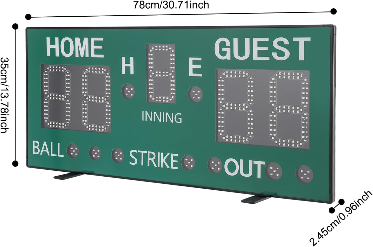 High-Light Digital Baseball Scoreboard, 5-Digit LED Display with Remote Control, Wall-Mounted or Tabletop, Red LED, Adjustable Brightness, for Baseball Games