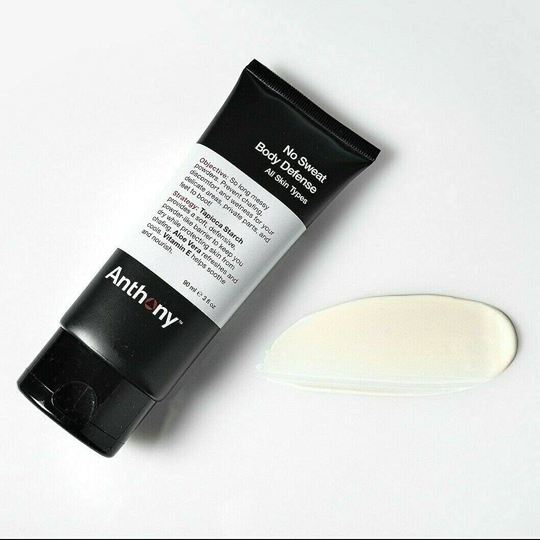 Anthony No Sweat Body Defense Deodorant for Men, Anti-Chafing & Anti-Itch Cream-to-Powder Lotion for Groin, Thighs & Underarms, Talc-Free, Absorbs Moisture, Sweat & Odor Control, 3 fl oz (Pack of 2)