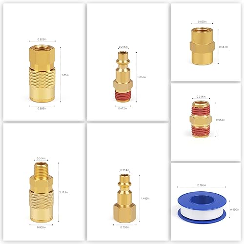 Miniatura 2 de Acoplamiento de aire industrial, 30 piezas, lengüeta de manguera de 14 pulgadas, acoplador de aire de conexión rápida de flujo básico de 14 pulgadas