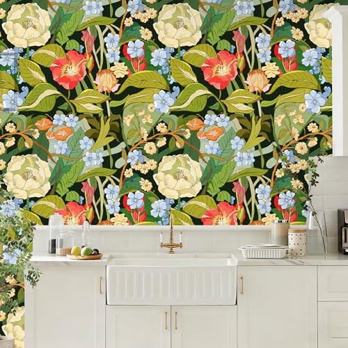 HAOKHOME Floral Wallpaper Peel and Stick Botanical Green Tropical Bathroom by HAOKHOME - Used condition - Image 4