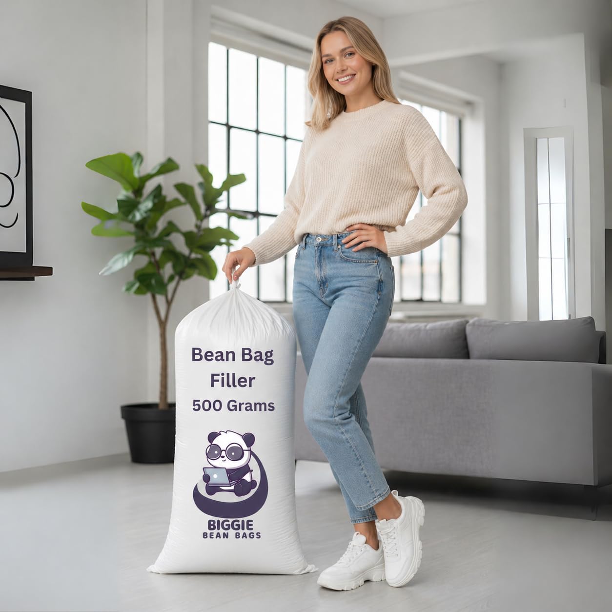 Biggie Bean Bag Filler 500 Grams | Virgin Polystyrene Beans Refill for Bean Bags | Lasts Up to 60% Longer | Weight Guarantee | Premium Cushioning Beads (White) for Bean Bag Refilling Only-picture-27