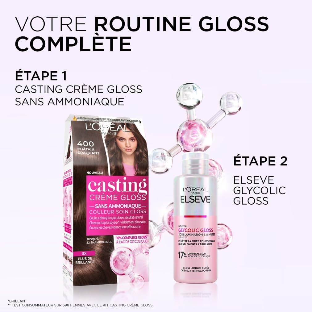 L’ORÉAL PARIS - Coloration Cheveux Semi-Permanente Ton sur Ton - Couleur Soin Gloss - Sans Ammoniaque - Casting Crème Gloss - Nuance : Cerise Noire (3.60)