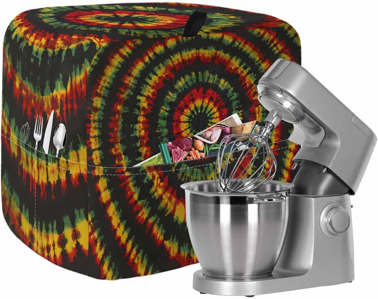 Colorful Ombre Boho Stand Mixer Cover Dustproof & Waterproof, Retro Red Green Yellow Gradient Art Kitchen Appliance Covers with Storage Pocket, Organizer Bag for Accessories Compatible 4.5-5 Quarts