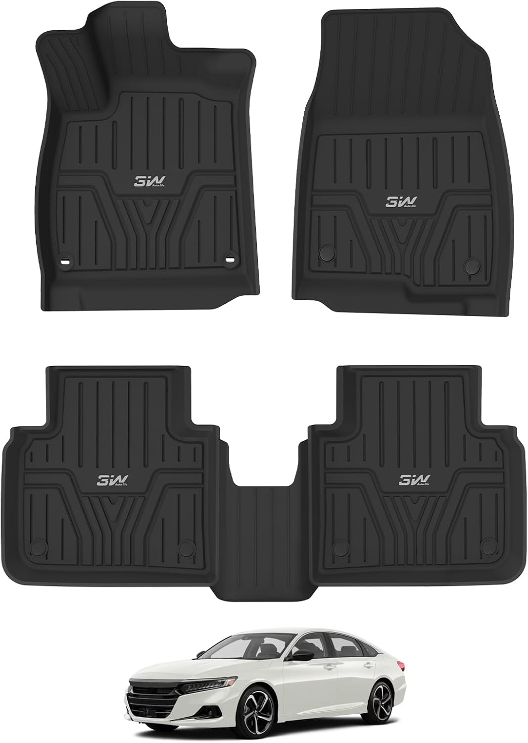 3W Floor Mats Fit for Honda Accord 2018-2022(Include Hybrid Models), Custom Fit Floor Liner for 1st 2nd Row Full Set TPE All-Weather Car Liners Black