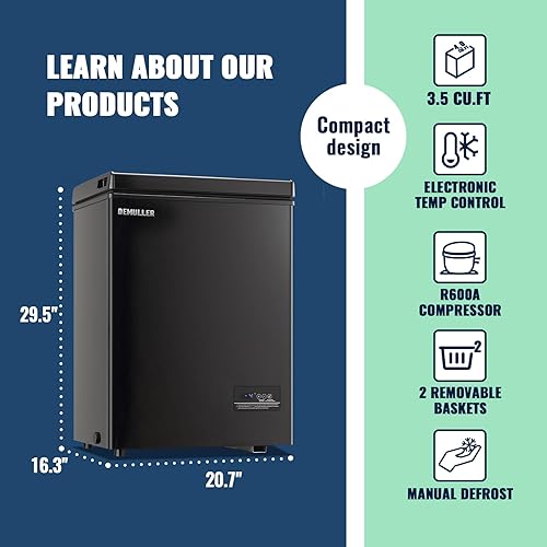 Miniatura 4 de Congelador de pecho de 3.5 pies cúbicos con 2 cestas extraíbles, termostato electrónico compacto (50  a -12 ) y tapa permanece abierta y