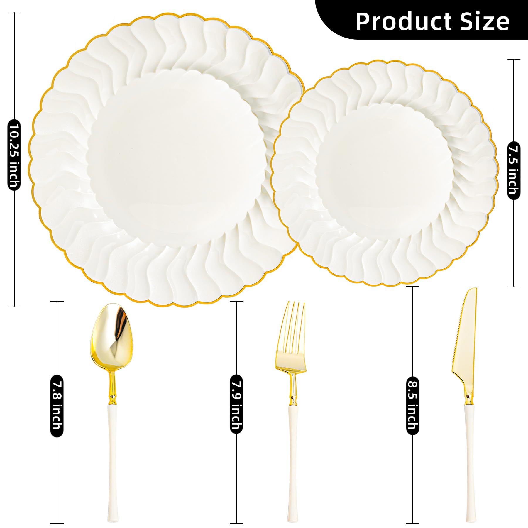 Ivory Scalloped Plates & Gold Disposable Silverware -2