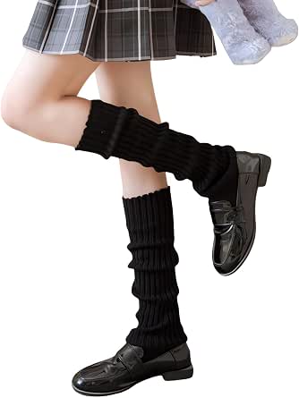 Neon Ribbed Leg Warmers - Cotton Knitted Long Socks, 1 Pair, One Size Fits Most