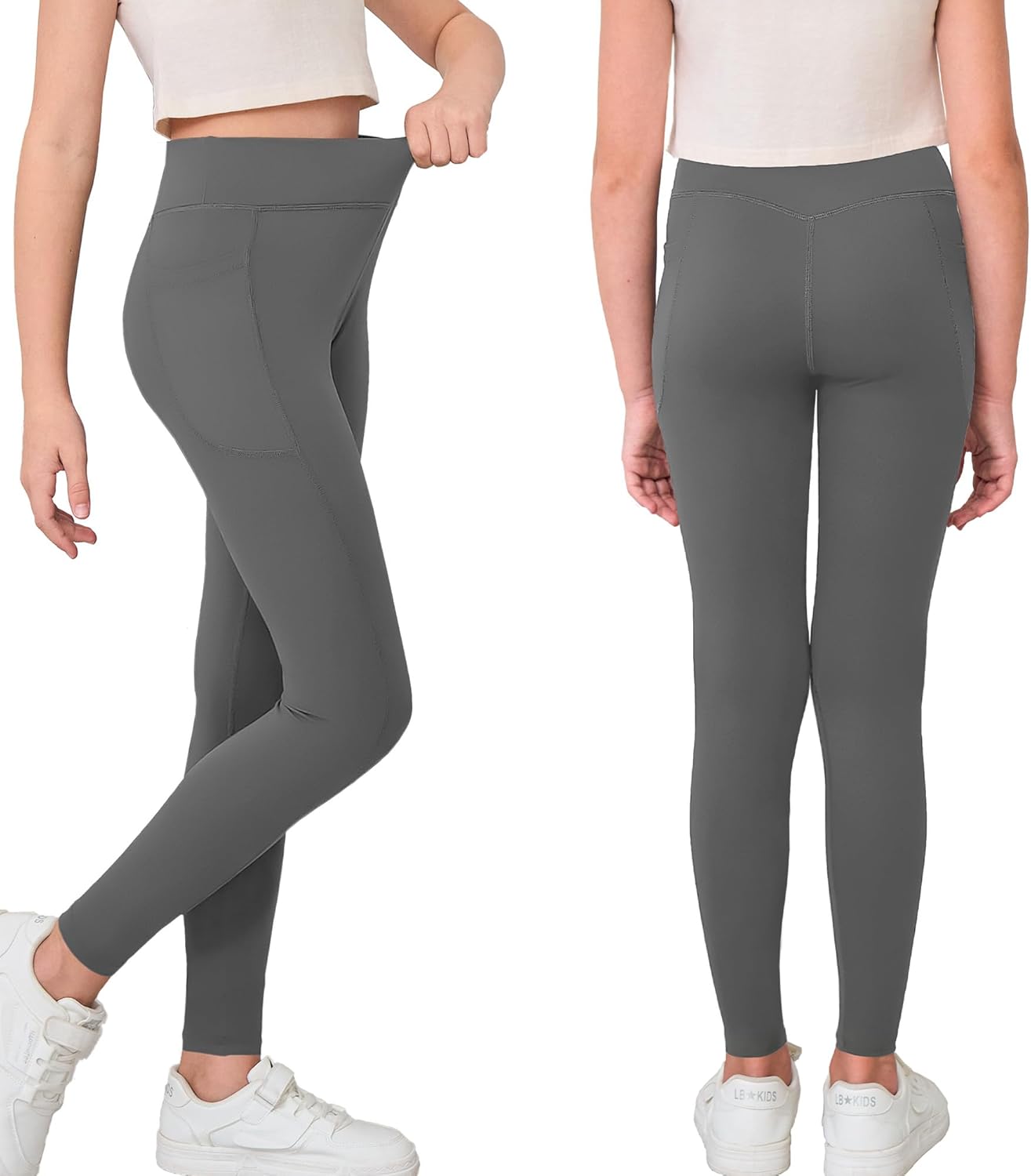 Girls Crossover Yoga Pants, Kids Athletic Leggings with Pockets, Teen Girls Dance Running Workout Leggings - Image 2