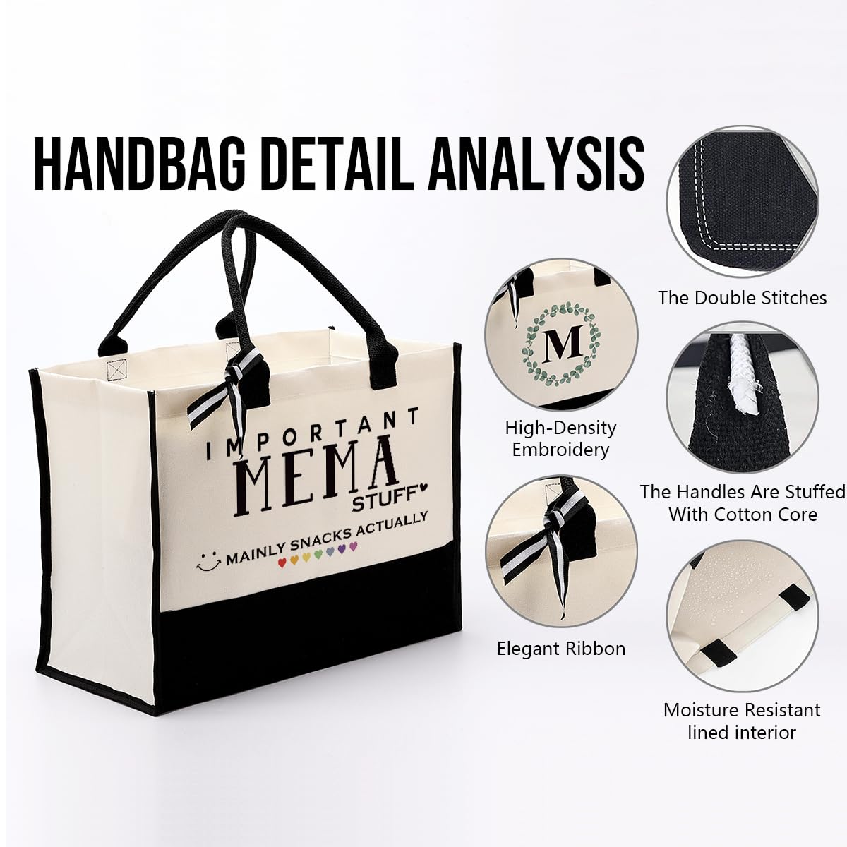 Canvas Tote Bag For Mema - 'Best Gaga Ever' Design, Heavy Duty Cotton Canvas, 17x12.6x7.9 Inch, Reusable Shopping Bag