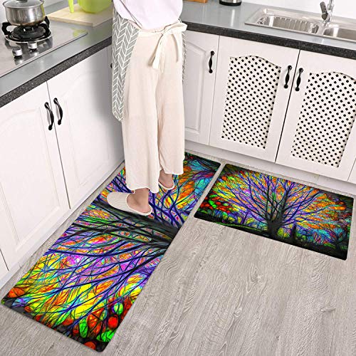 Qiyi Floor Comfort Mats 2 Pieces Kitchen Rugs Pvc Leather Waterproof Long Runner Rug Purple Home Office Non Slip Standing Mat Set Anti Fatigue Doormat 17" W X 29" L + 17" W X 47" L - Glorious Tree #TOP1