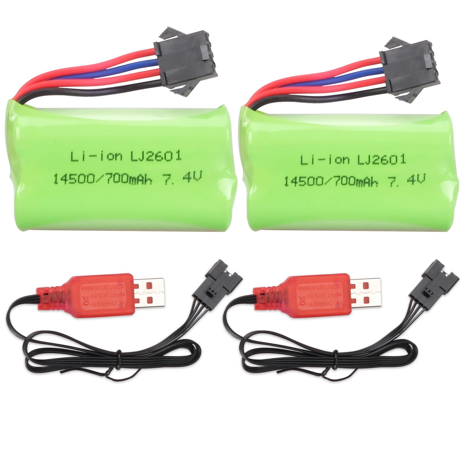 2PCS 7.4V 700mAh Rechargeable Battery(USB Charging Cable & SM-4P Plug) Compatible with RC Toys