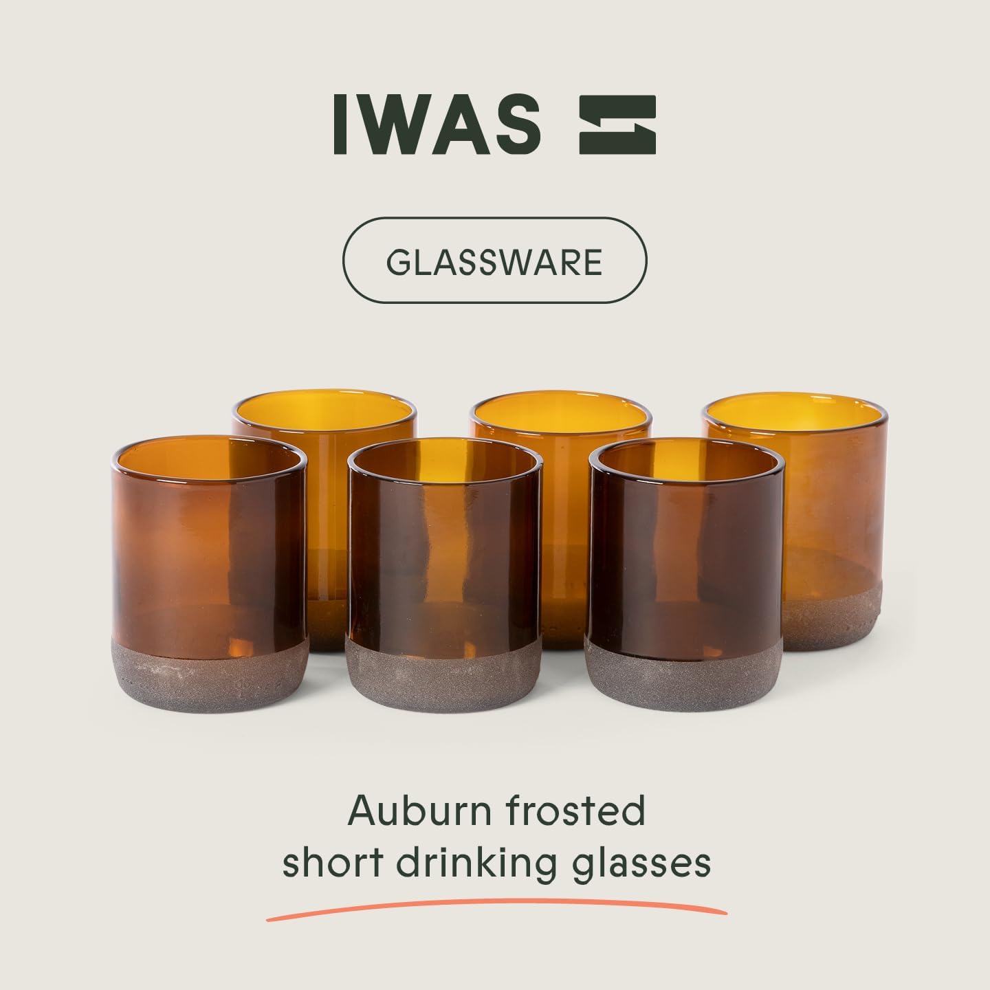 IWAS Upcycled Auburn Drinking Glasses | 250 ML | 8.45 OZ | Set of 6 | Sustainable Water Glasses | Environmentally Friendly Brown Glasses For Home - Image 2