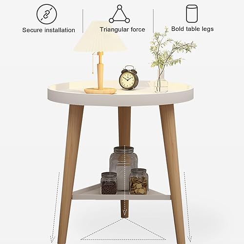 Miniatura 6 de Mesita de noche de madera moderna, mesita de noche pequeña de 2 niveles, mesa auxiliar de madera para sala de estar, mesa auxiliar de cama,