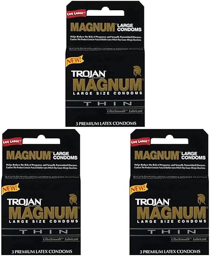 TROJAN Magnum - Preservativos lubricados delgados, 3 unidades (paquete de 3)