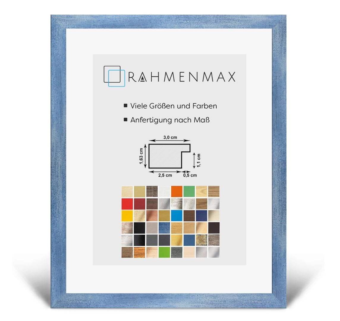 Morena MDF Rahmen für Bild 76x83cm Hellblau gewischt mit Acrylglas | zum Aufhängen Hoch- und Querformat/Maßanfertigung möglich/Puzzle Rahmen/mit 1mm Antireflex Acrylglas