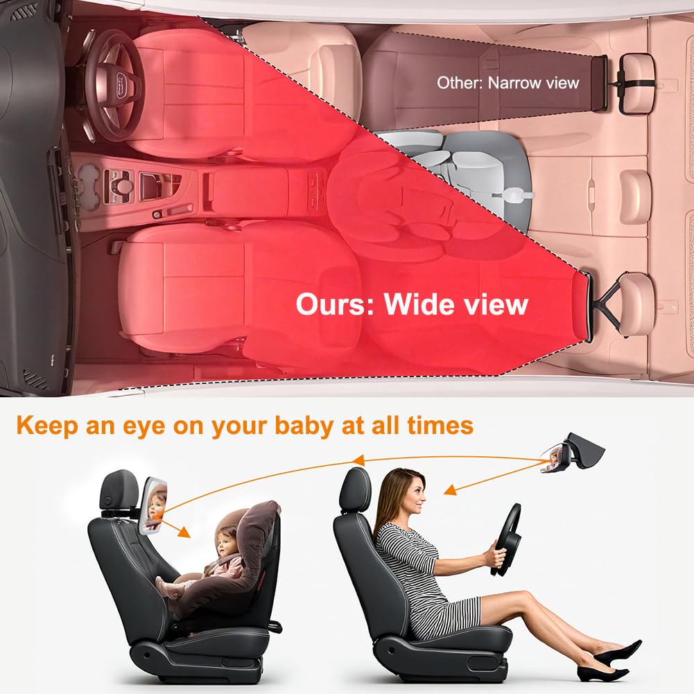 Vicloon Baby Car Mirror, Baby Mirror for Car Back Seat Shatterproof & Shakeproof, Easy To Install - Image 4
