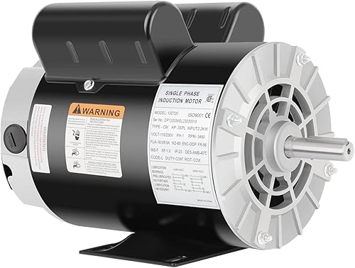 Motor eléctrico de compresor de aire, 3SPL HP 3450 RPM, monofásico 115230V, marco 56 58 "eje con llave 60 Hz, rotación CCW de servicio comercial,